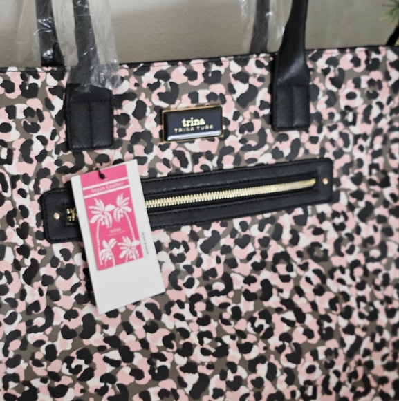 Trina Turk Handbags - Trina Turk Leopard Print Pink and Black Tote
